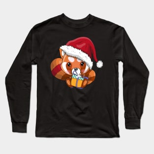 Cute cartoon red panda with christmas hat Long Sleeve T-Shirt